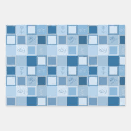 inpakpapier set van 3 vlakke vellen blauwe kleur