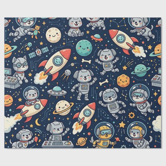 Inpakpapier Space Robot Dog – Cute Patroon (Vlak)