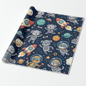 Inpakpapier Space Robot Dog – Cute Patroon (Uitgerold)