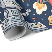 Inpakpapier Space Robot Dog – Cute Patroon (Rol Hoek)