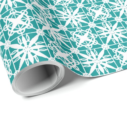 Inpakpapier Turquoise wit gehaakte kant (Rol Hoek)