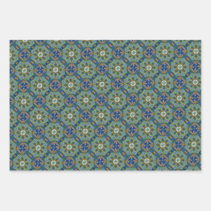 Inpakpapier vellen, blauw en groen set van 3 vel