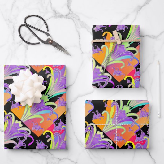 Inpakpapier Vellen lelies op zwart (Voorkant)