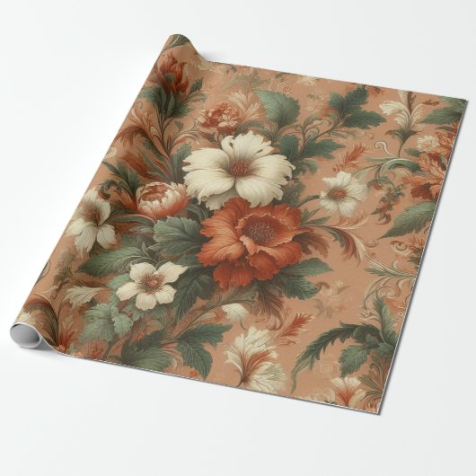 Inpakpapier - verbrand Sinaasappel, crème, mos gro (Uitgerold)