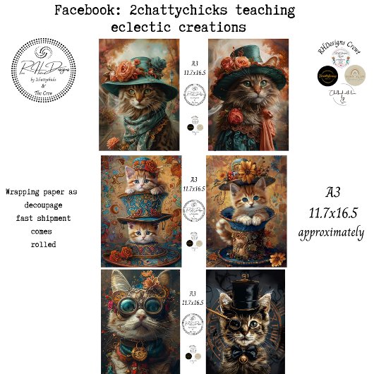 Inpakpapier Vintage Bloem Steampunk Kat A3 Vel