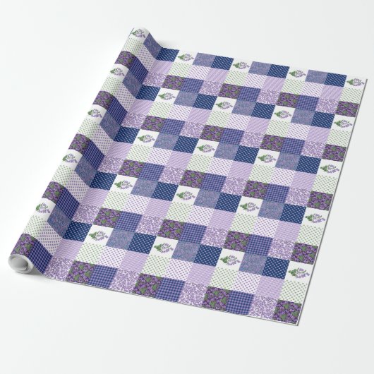 Inpakpapier: Violet Faux-Patchwork Patroon Cadeaupapier (Uitgerold)