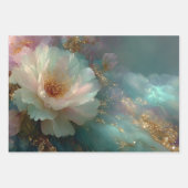 Inpakpapier voor Decoupage Turquoise Goud Bloemen Vel (Voorkant)