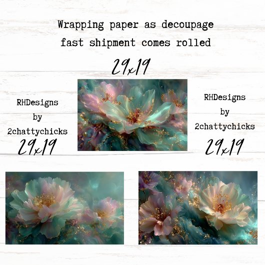 Inpakpapier voor Decoupage Turquoise Goud Bloemen Vel