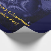 Inpakpapier, vrolijk kerstfeest, blauw cadeaupapier (Hoek)
