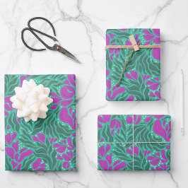 Inpakpapier Wilde Bloemen - Paars en Teal Vel