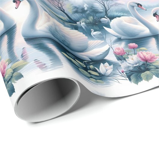 Inpakpapier - Zwanen op een rustig meer (Rol Hoek)