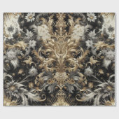 Inpakpapier - zwart, wit, gouden bloemen (Vlak)