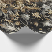 Inpakpapier - zwart, wit, gouden bloemen (Hoek)