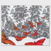 INPAKPAPIER ZWART-WIT RODE VLINDERS (Vlak)