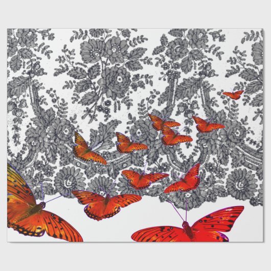 INPAKPAPIER ZWART-WIT RODE VLINDERS (Vlak)
