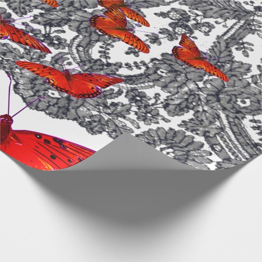INPAKPAPIER ZWART-WIT RODE VLINDERS (Hoek)
