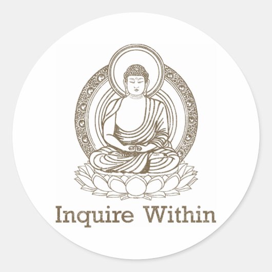 Inquire binnen boeddha ronde sticker (Voorkant)