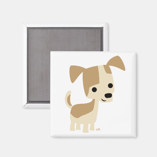 Inquisitieve kleine hond cartoon magneet (Voorkant / Achterkant)