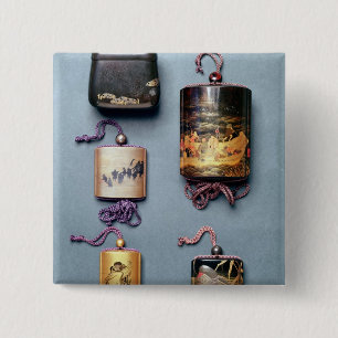 Inro- en tabakszak vierkante button 5,1 cm