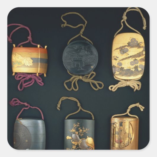 Inro Hoesjes, 19e eeuw Vierkante Sticker (Voorkant)