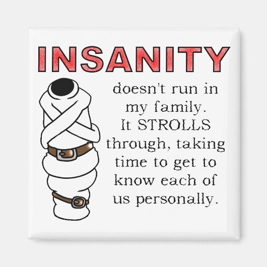 Insanity Strolls Funny Fridge Magnet (Voorkant)
