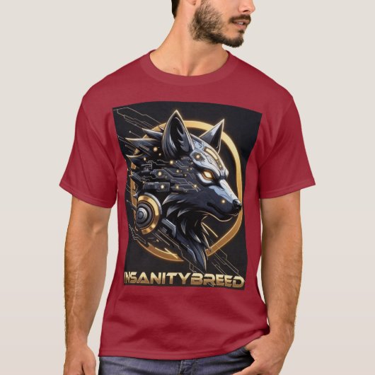 INSANITYBREED - Cybernetic Wolf Tech T-Shirt (AI A (Voorkant)