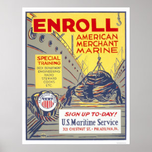 Inschrijven van American Merchant Marine - WPA Poster
