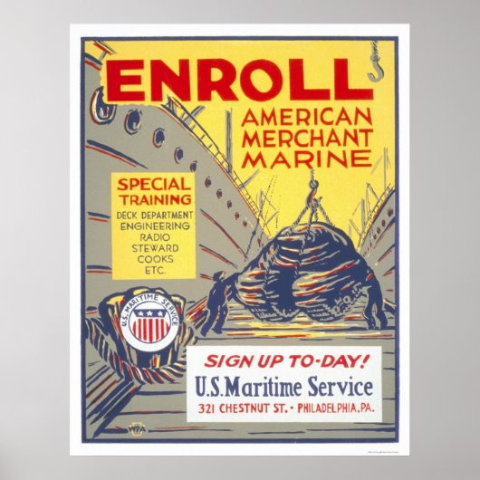 Inschrijven van American Merchant Marine - WPA Poster (Voorkant)