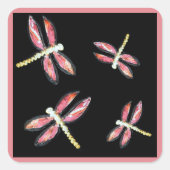 Insect Art roze dragonfly Vierkante Sticker (Voorkant)