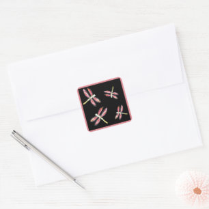 Insect Art roze dragonfly Vierkante Sticker