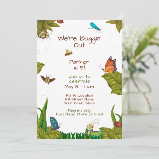 Insect Birthday Invitation Kaart (Staand voorkant)