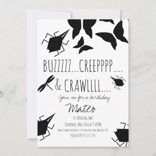 Insect Bug Butterfly Dragonfly Birthday Party Kaart (Voorkant)