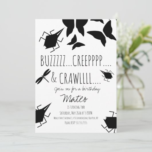 Insect Bug Butterfly Dragonfly Birthday Party Kaart (Staand voorkant)