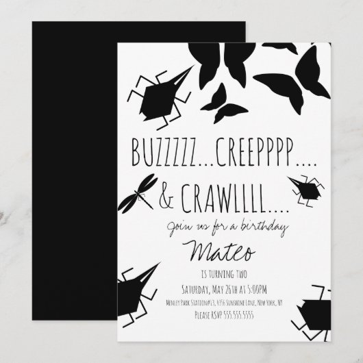 Insect Bug Butterfly Dragonfly Birthday Party Kaart (Voorkant / Achterkant)