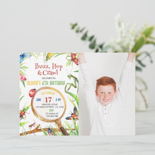 Insect Bugs Verjaardag Uitnodiging (Staand voorkant)