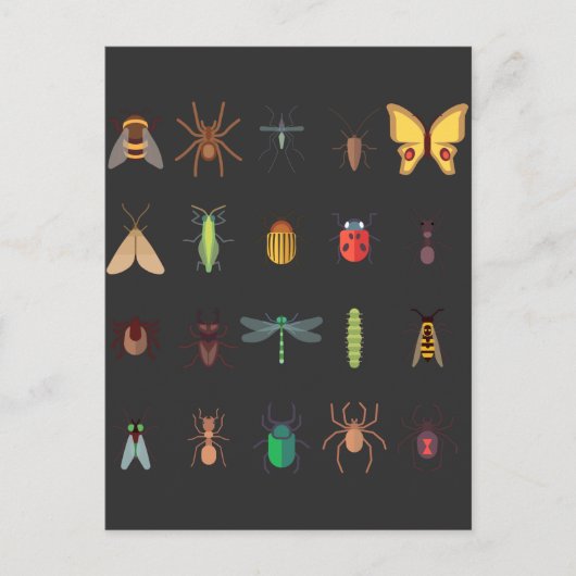 Insect Collectie Tekening Cute Entomology Briefkaart (Voorkant)