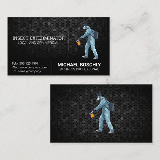 Insect Exterminator Logo | Man in beschermende kle Visitekaartje (Voorkant / Achterkant)