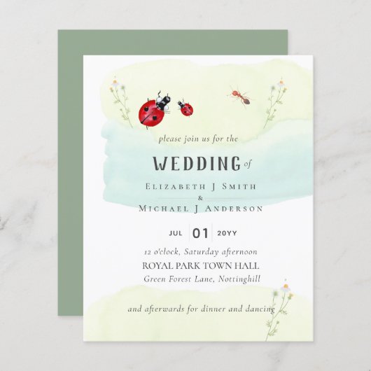 Insect Garden Waterverf WEDDING Uitnodiging (Voorkant / Achterkant)