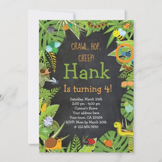 Insect Insect Uitnodiging, Chalkboard Kaart (Voorkant)