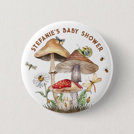 Insect & Mushroom Baby shower Button | grillig W (Voorkant)