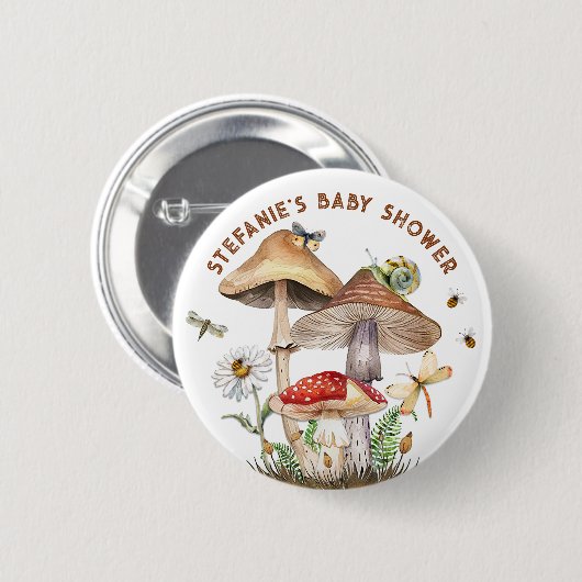 Insect & Mushroom Baby shower Button | grillig W (Voorkant /achterkant)