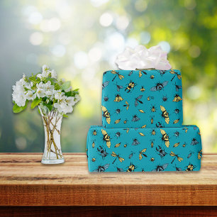 Insect Patroon   BLAUWGROEN Cadeaupapier