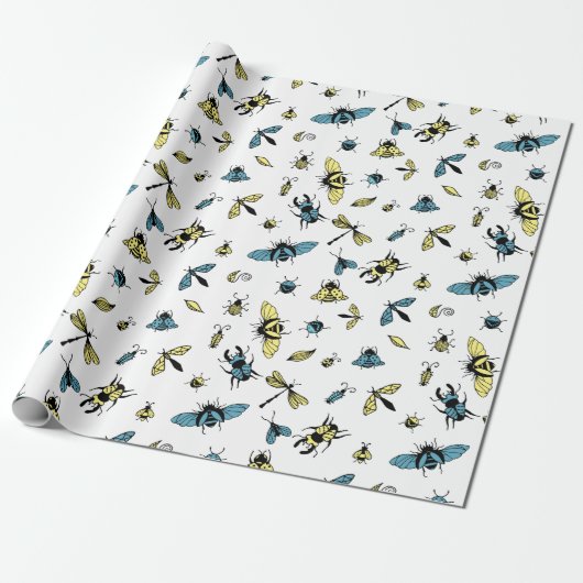 Insect Patroon | wit Cadeaupapier (Uitgerold)