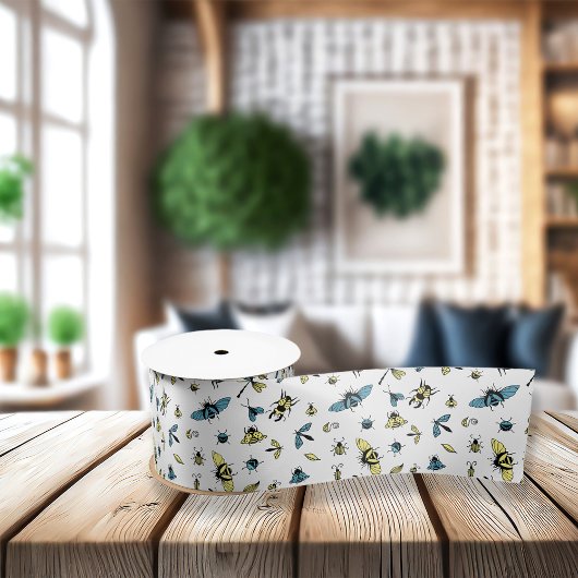 Insect Patroon | wit Satijnen Lint
