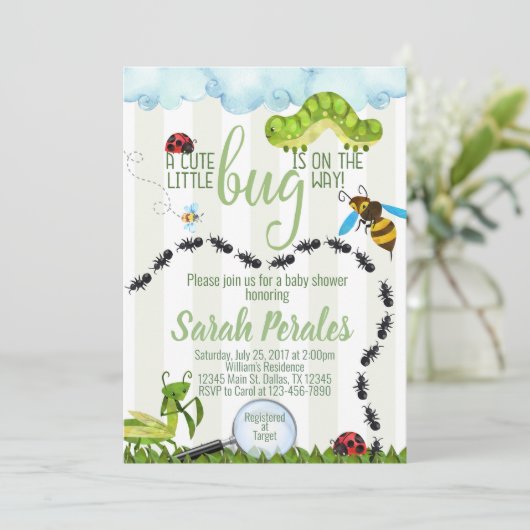 Insecte Bug Baby shower Uitnodiging (Staand voorkant)