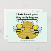 Insecte Puns Bug me Funny Bumble bijen Briefkaart (Voorkant / Achterkant)