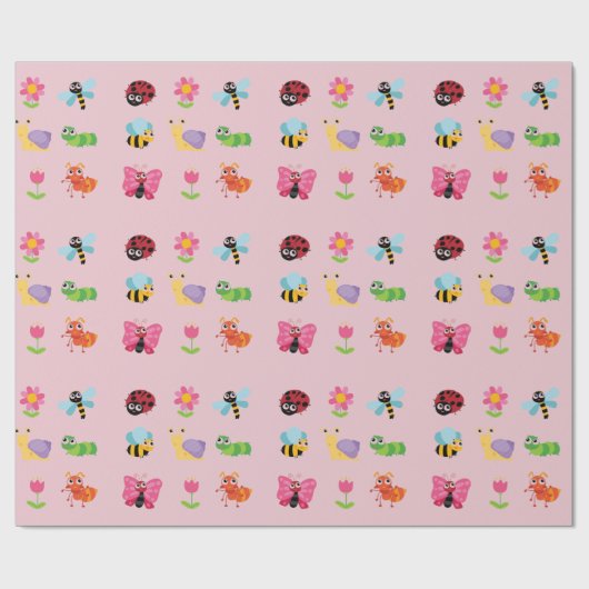 Insecten en bloemen cadeaupapier (Vlak)
