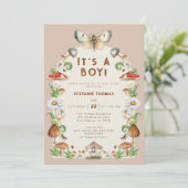 Insecten en paddenstoel Baby shower uitnodiging |  (Staand voorkant)