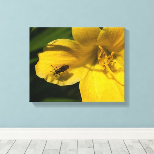 Insecten op een gele bloem canvas afdruk (Insitu (Houten vloer))