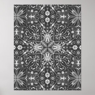 Insecten, wit op zwart poster
